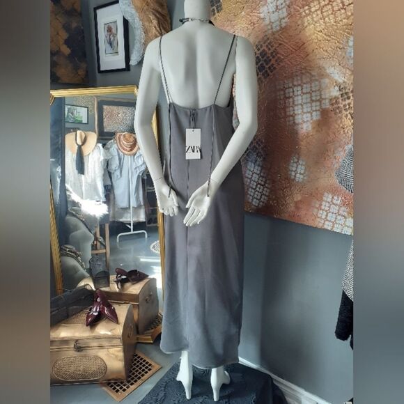 NWT Zara Elegant Gray Maxi Slip Dress - Picture 2 of 15